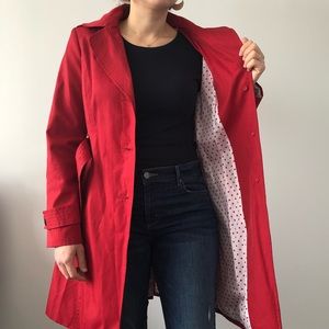 Adorable Red Trench-coat w/ Polka Dot Lining